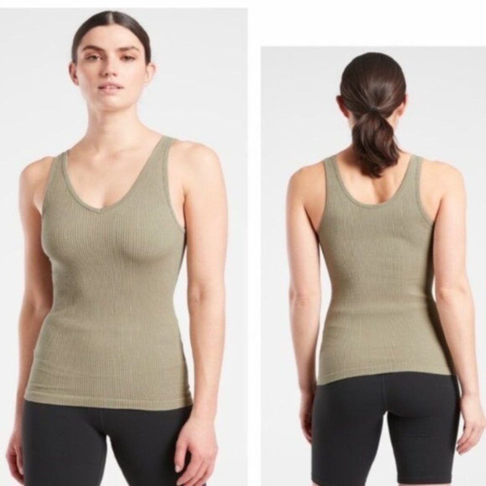 Athleta Recharge Ribbed Tank Top Olive/ Sage Green size M Athleisure Minimalist